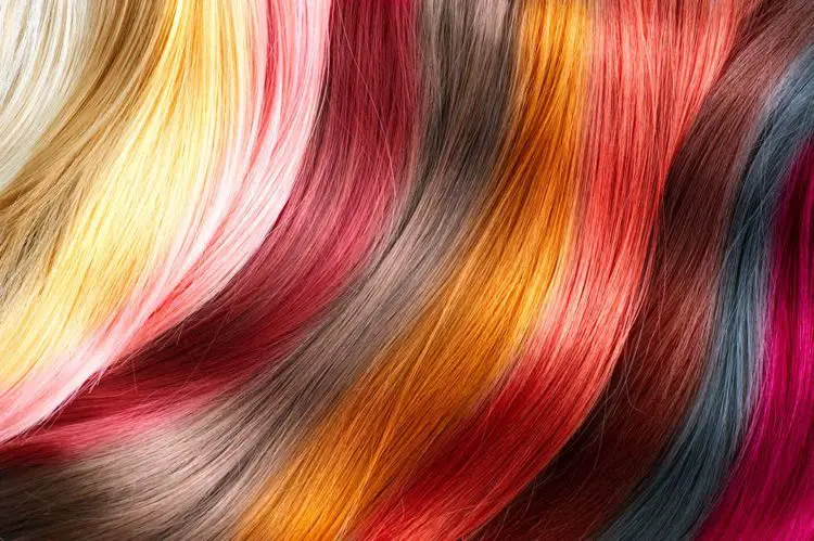 Multiple hair strands with different semi-permanent hair colors