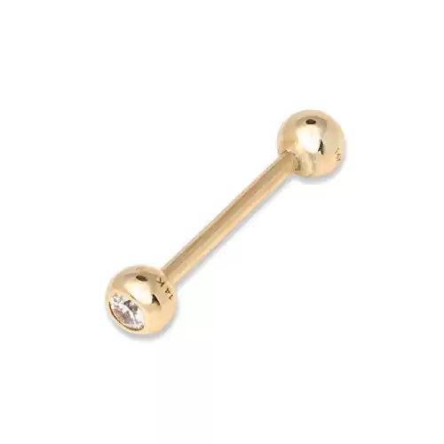 JewelryWeb Solid 14k Gold Straight Barbell Tongue Ring